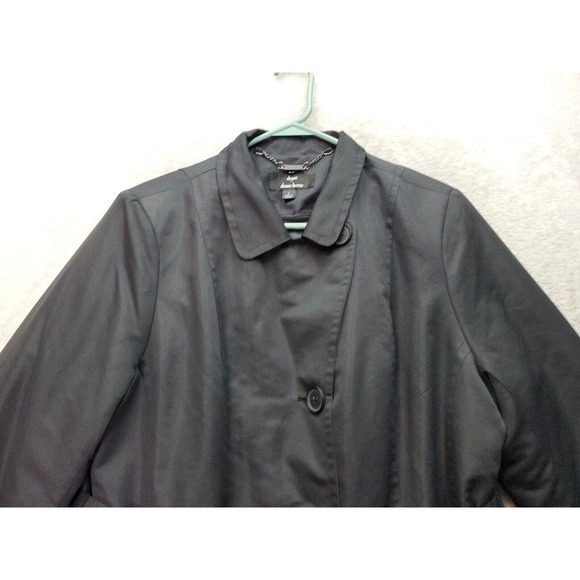 Dennis Basso Rain Coat Women Large Black Lined Drawstring Collared Button Front - Picture 4 of 11